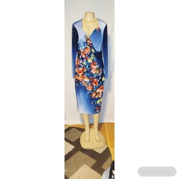 Floral Sweet Blue Bodycon Dress 1X - Picture 6 of 6